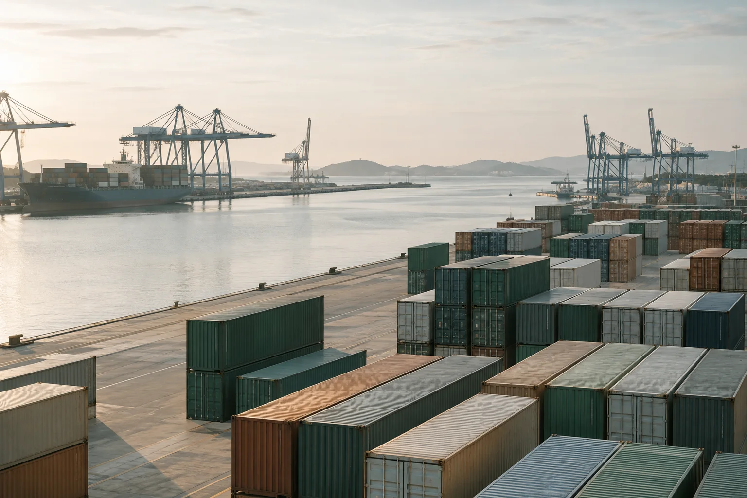 Vue illustrative de conteneurs dans une zone portuaire.